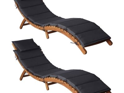 vidaXL päevitustoolid patjadega 2 tk, tumehall, akaatsiapuit