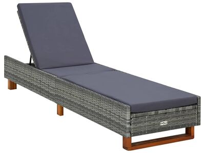 vidaXL päevitustool pehmendusega, polürotang, hall