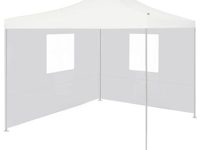 vidaXL professionaalne kokkupandav peotelk 2 seina, 3x3 m, valge teras