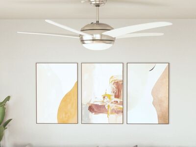 vidaXL kaunistatud laeventilaator valgustusega 128 cm valge
