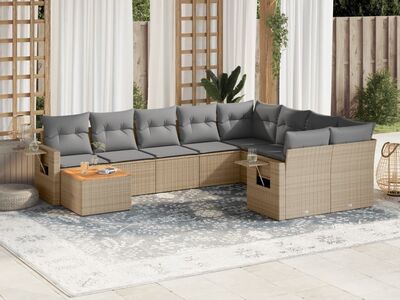 vidaXL 10-osaline aiadiivani komplekt patjadega, beež, polürotang