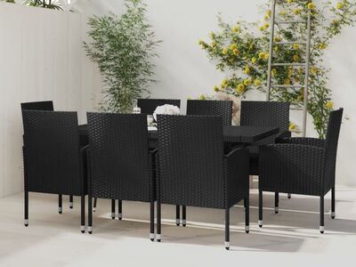 vidaXL 9-osaline aiamööblikomplekt, polürotang, must