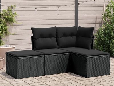 vidaXL 4-osaline aiadiivani komplekt patjadega, must, polürotang