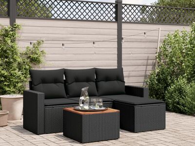 vidaXL 5-osaline aiadiivanikomplekt patjadega, must, polürotang