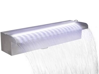 Ristkülikukujuline basseini purskkaev LED-tuledega terasest 45 cm