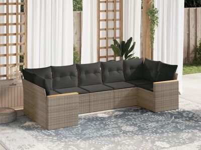 vidaXL 7-osaline aiadiivani komplekt patjadega, hall, polürotang