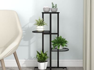 vidaXL 4-korruseline lillealus, 43x22x76 cm, must, metall
