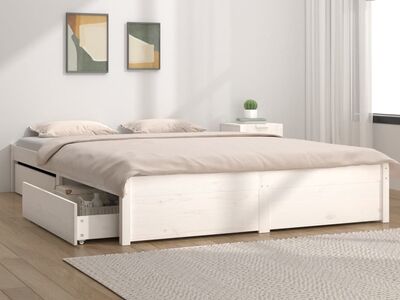 vidaXL sahtlitega voodiraam, valge, 160 x 200 cm