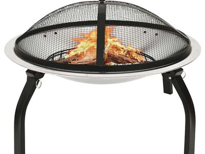 vidaXL kaks ühes tulease ja grill, 56 x 56 x 49 cm, roostevaba teras