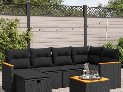 vidaXL 7-osaline aiadiivani komplekt patjadega, must, polürotang