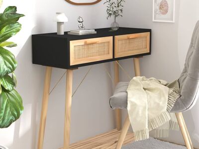 vidaXL konsoollaud, must, 80x30x75 cm, männipuit ja naturaalne rotang