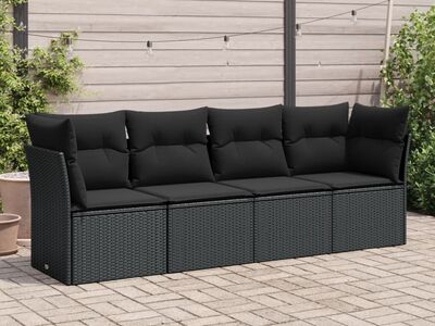 vidaXL 4-osaline aiadiivani komplekt patjadega, must, polürotang