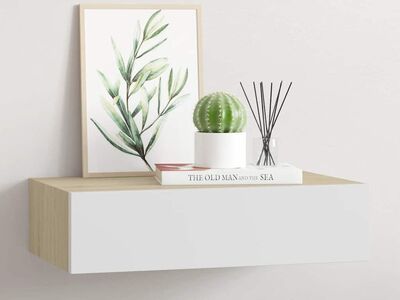 vidaXL seinale kinnitatav sahtliriiul, tamm ja valge, 40 x 23,5 x 10 cm, MDF