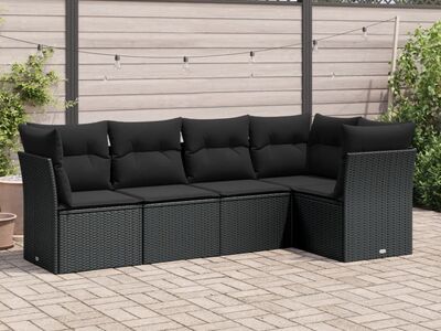 vidaXL 5-osaline aiadiivanikomplekt patjadega, must, polürotang