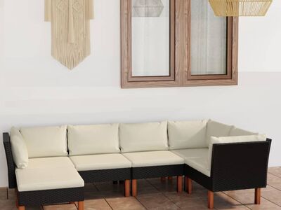 vidaXL 6-osaline aiamööblikomplekt patjadega, polürotang, must