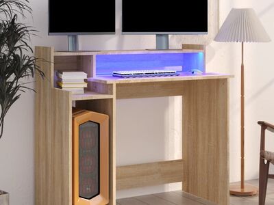 vidaXL kirjutuslaud LED-tuledega, Sonoma tamm, 97x45x90 cm, tehispuit