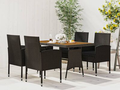 vidaXL 5-osaline aiamööblikomplekt, polürotang, must