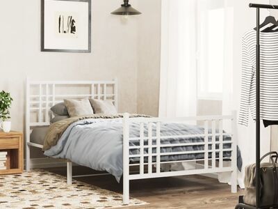 vidaXL metallist voodiraam peatsi ja jalutsiga, valge, 90 x 190 cm
