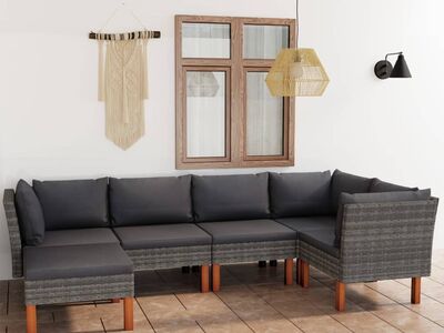 vidaXL 7-osaline aiamööblikomplekt patjadega, polürotang, hall
