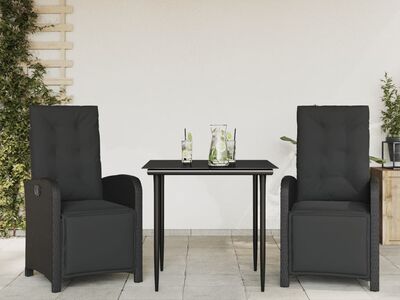 vidaXL 3-osaline bistrookomplekt patjadega, must, polürotang