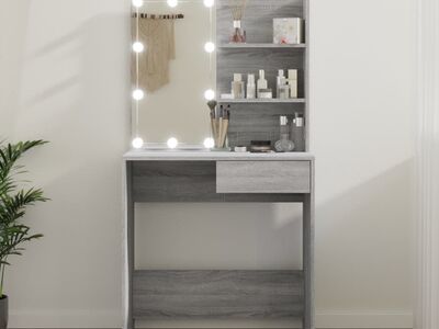 vidaXL tualettlaud LEDiga, hall Sonoma tamm, 74,5 x 40 x 141 cm
