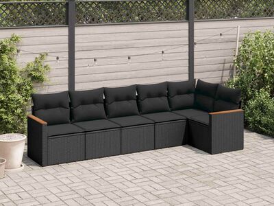 vidaXL 6-osaline aiadiivani komplekt patjadega, must, polürotang