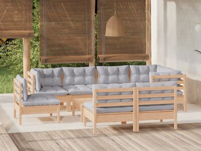vidaXL 9-osaline aiamööbli komplekt hallide patjadega, männipuit