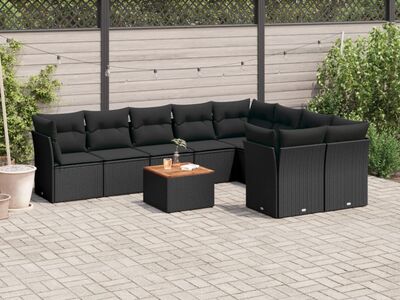 vidaXL 10-osaline aiadiivani komplekt patjadega, must, polürotang
