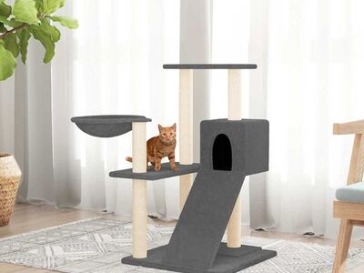 vidaXL kassimaja sisalköitega kraapimispuudega, tumehall, 82 cm