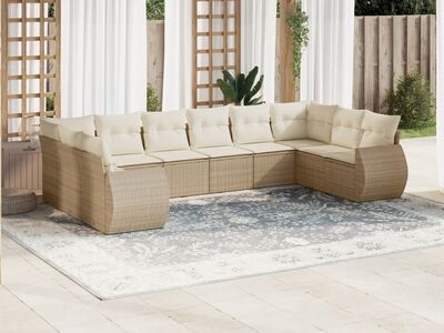 vidaXL 10-osaline aiadiivani komplekt patjadega, beež, polürotang