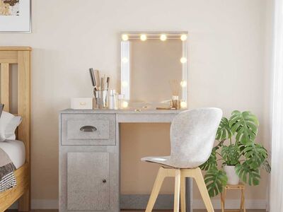 vidaXL LED-valgustusega tualettlaud, betoonhall, 90 x 42 x 132,5 cm