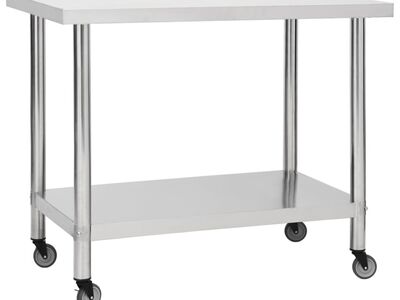 vidaXL köögi töölaud ratastega, 100x60x85 cm, roostevaba teras