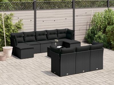 vidaXL 11-osaline aiadiivani komplekt patjadega, must, polürotang