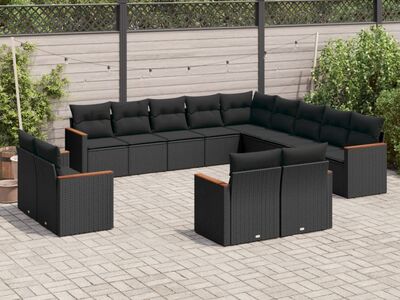 vidaXL 13-osaline aiadiivani komplekt patjadega, must, polürotang