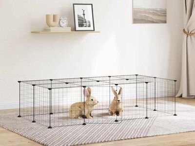 vidaXL 20-paneeliga lemmiklooma aedik uksega, must, 140 x 70 x 35 cm, teras