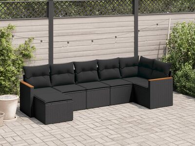 vidaXL 7-osaline aiadiivani komplekt patjadega, must, polürotang
