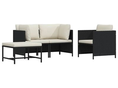 vidaXL 4-osaline aiadiivanikomplekt patjadega, must, polürotang