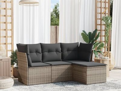 vidaXL 4-osaline aiamööbli komplekt patjadega, hall, polürotang