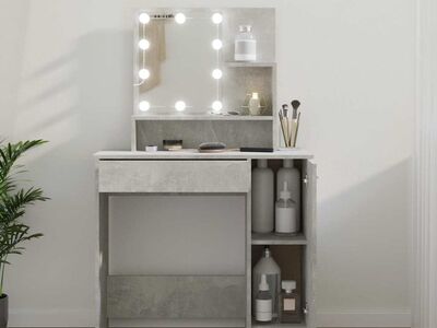 vidaXL tualettlaud LEDiga, betoonhall, 86,5 x 35 x 136 cm