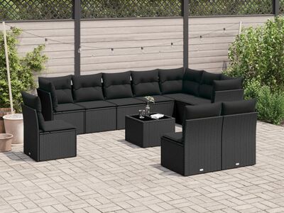 vidaXL 11-osaline aiadiivani komplekt patjadega, must, polürotang