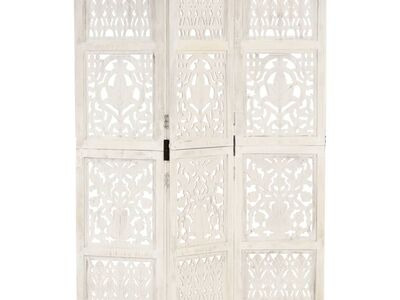 vidaXL 3 paneeliga sirm, valge, 120 x 165 cm, toekas mangopuit