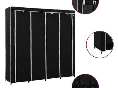 vidaXL garderoob 4 sektsiooniga, must 175 x 45 x 170 cm