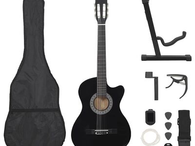 vidaXL 12-osaline klassikalise kitarri komplekt 6 keelega, must, 38''