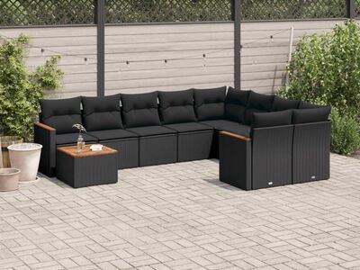 vidaXL 10-osaline aiadiivani komplekt patjadega, must, polürotang