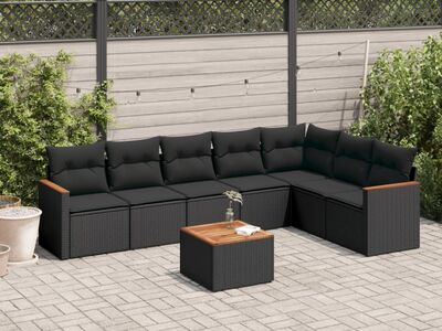 vidaXL 8-osaline aiadiivani komplekt patjadega, must, polürotang