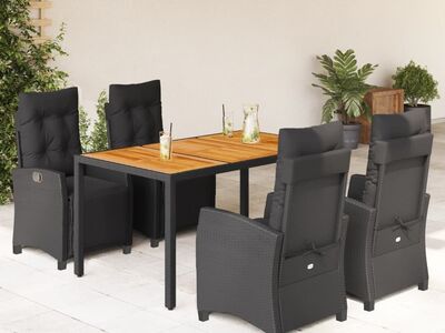 vidaXL 5-osaline aiamööbli komplekt patjadega, must, polürotang