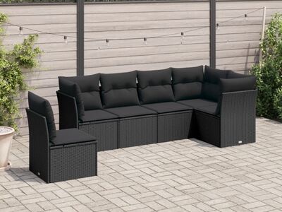 vidaXL 6-osaline aiadiivani komplekt patjadega, must, polürotang