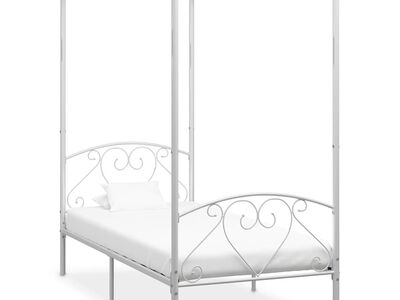 vidaXL baldahhiiniga voodiraam, valge, metall, 90 x 200 cm