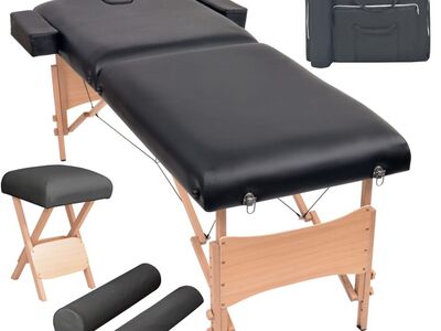 vidaXL 2-tsooniline kokkupandav massaažilaud ja -tool 10 cm, must
