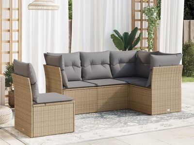 vidaXL 5-osaline aiadiivani komplekt patjadega, beež, polürotang